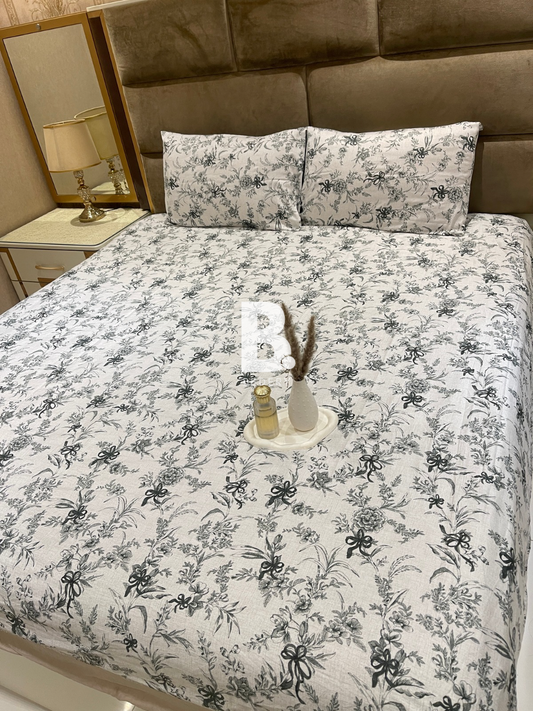 Monochrome Floral Satin