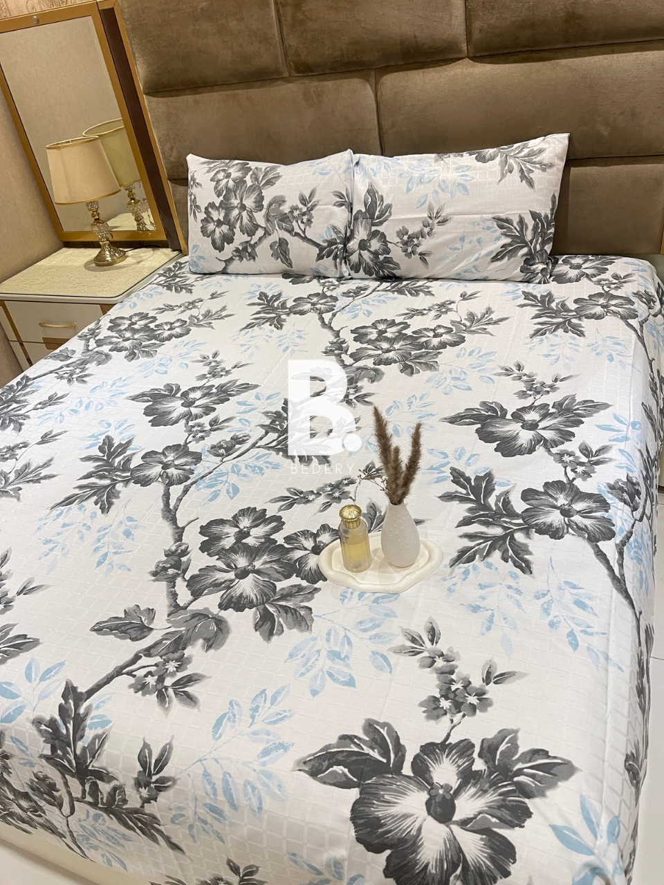 Monochrome Blossom Satin