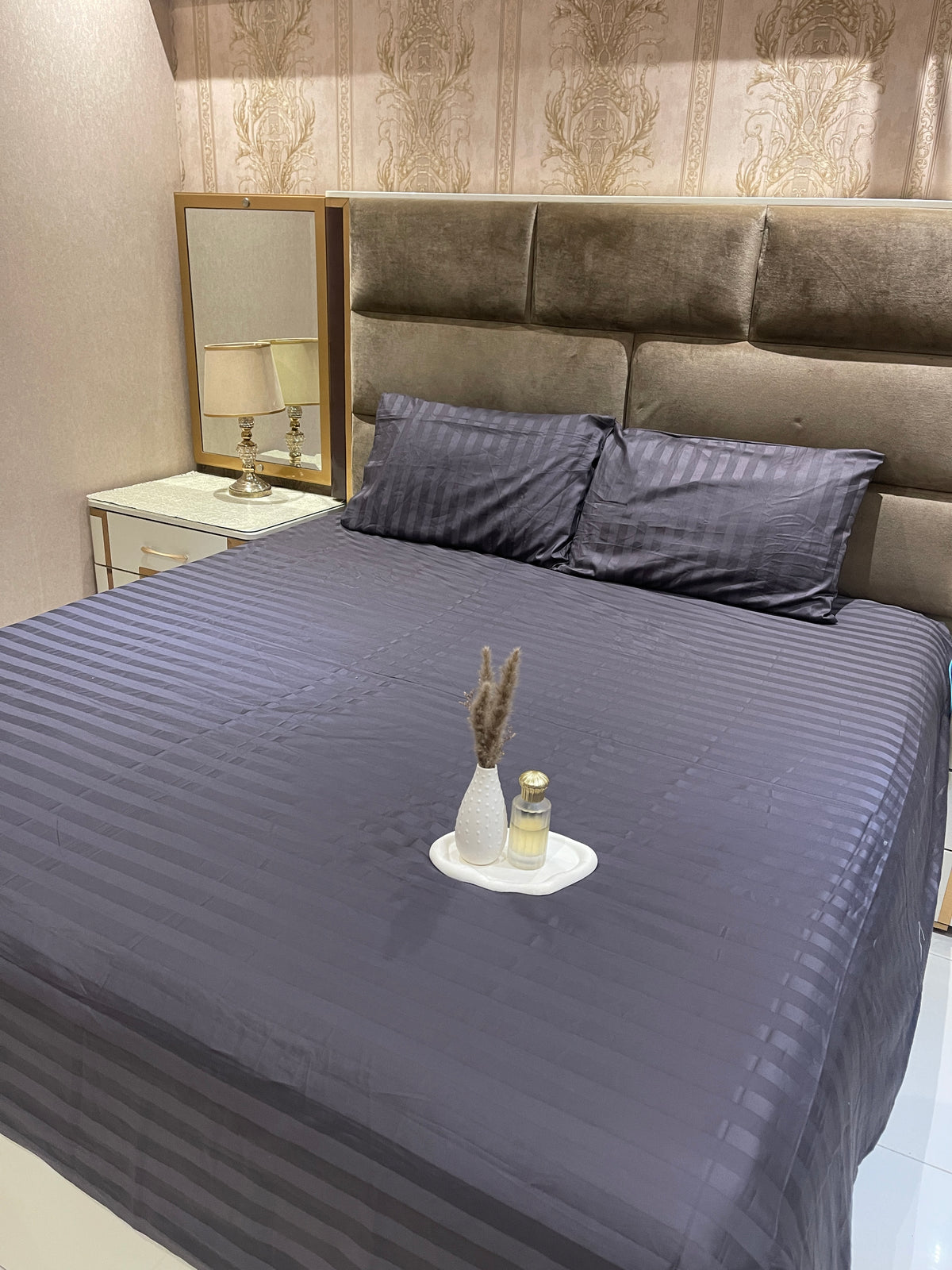 Charcoal Satin Stripe
