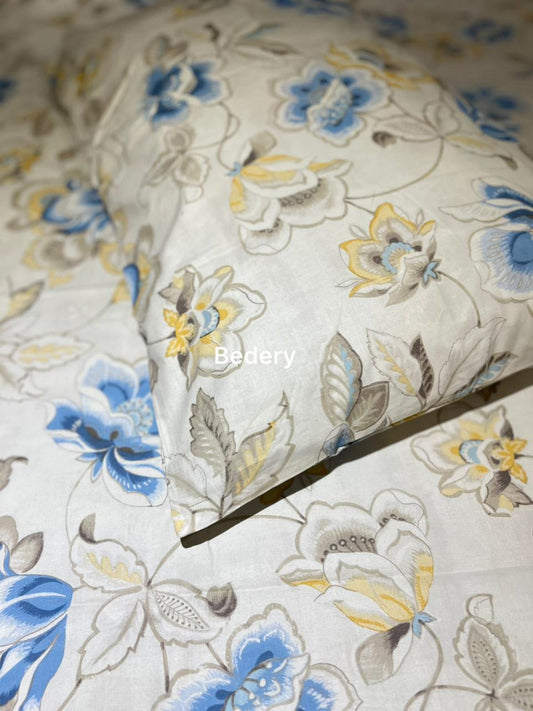 Azure Petals Percale Cotton Bedsheet