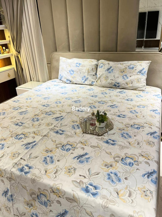 Azure Petals Percale Cotton Bedsheet
