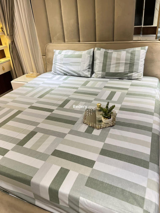 White Grid Percale Cotton Bedsheet