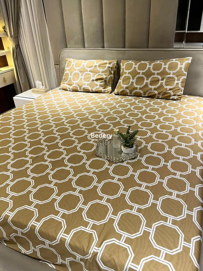Mustard Pentagon Cotton Satin Bedsheet