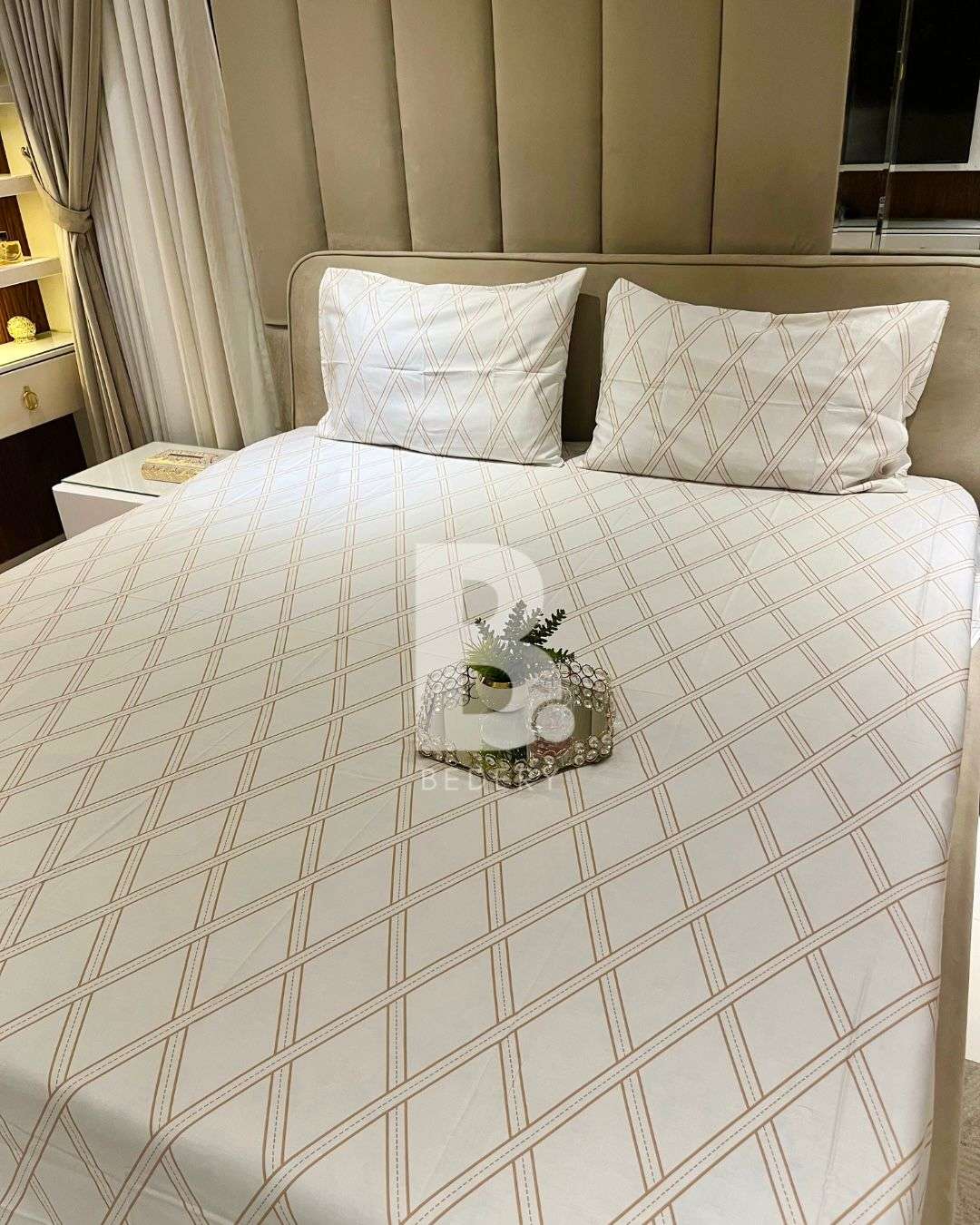 Golden Parallelogram Luxe Satin Bedsheet