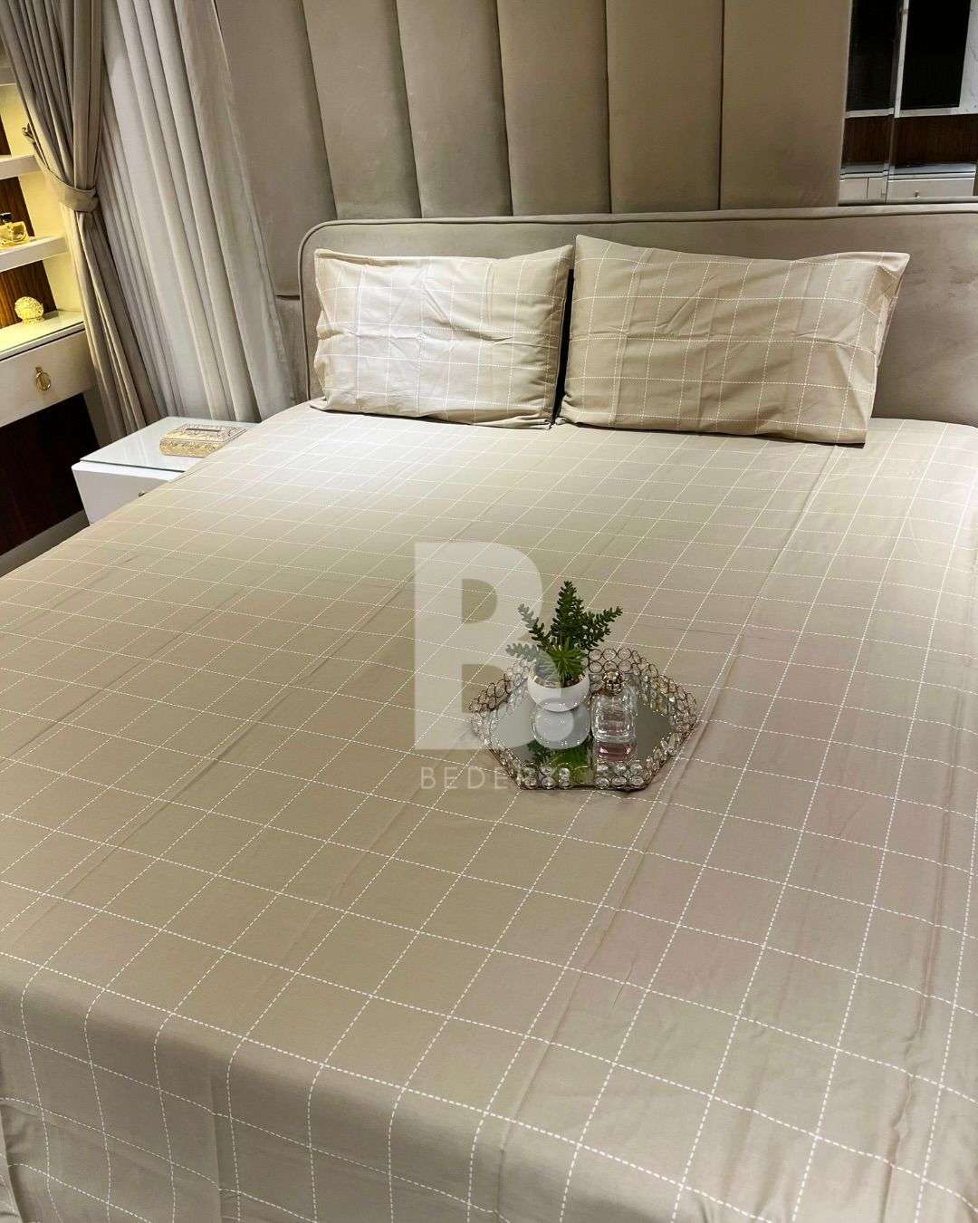 Beige Dot Grid Bedsheet