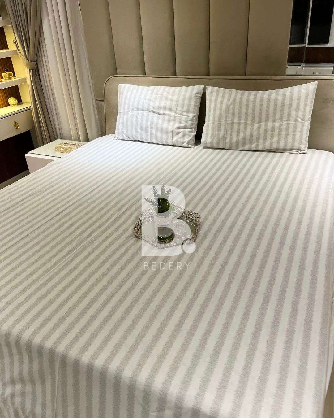 White & Grey Lines Percale Cotton Bedsheet