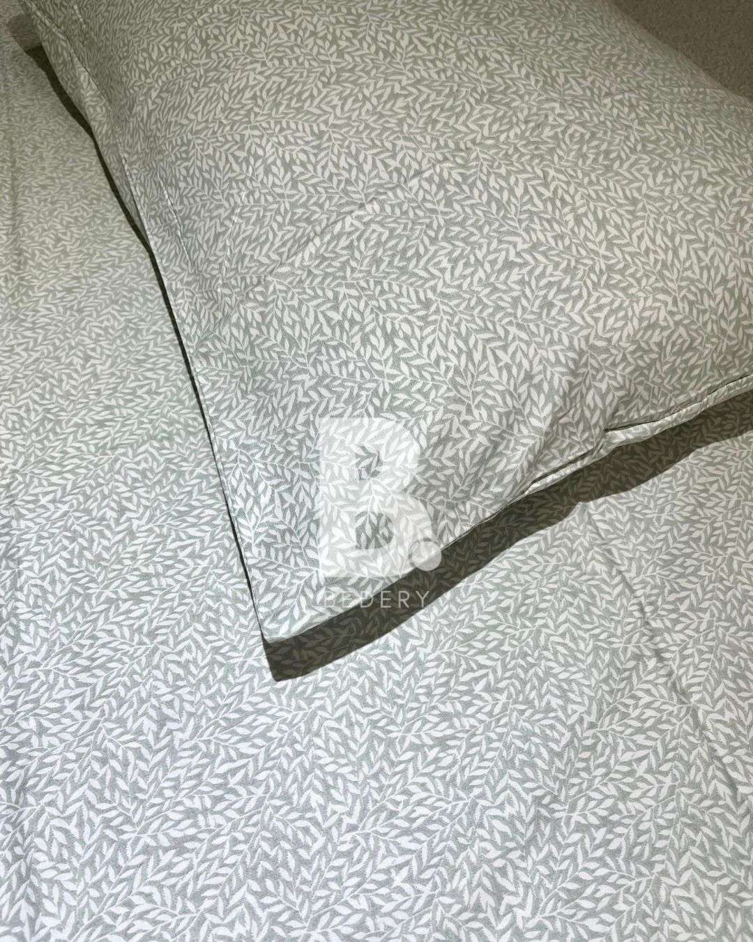 Whispering Leaves Grey Satin Bedsheet