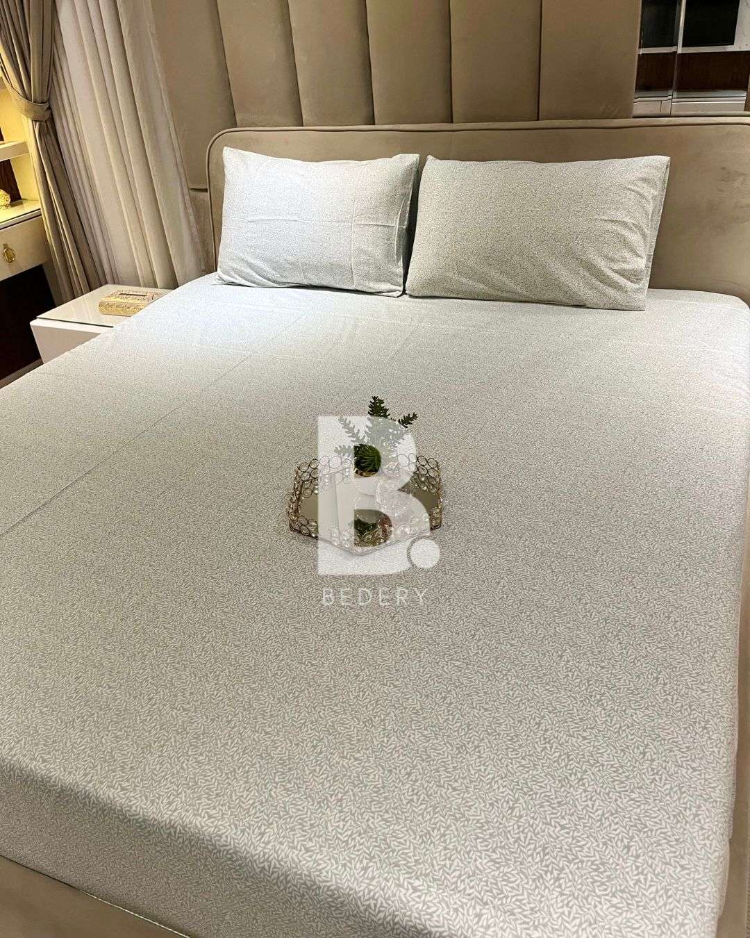 Whispering Leaves Grey Satin Bedsheet
