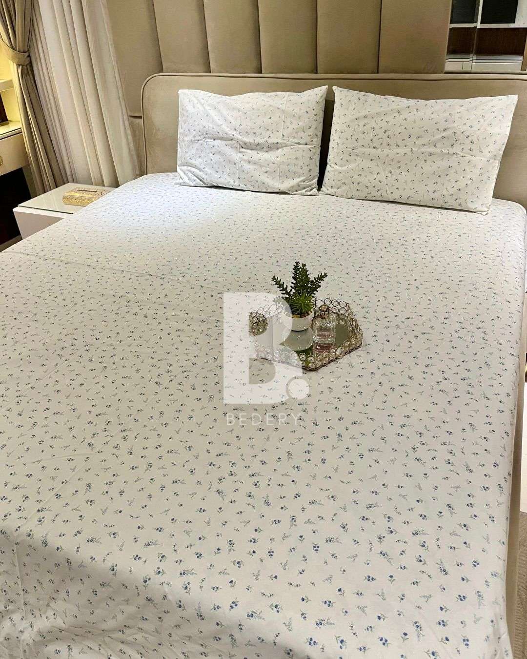 Blue Floral Bliss Percale Cotton Bedsheet